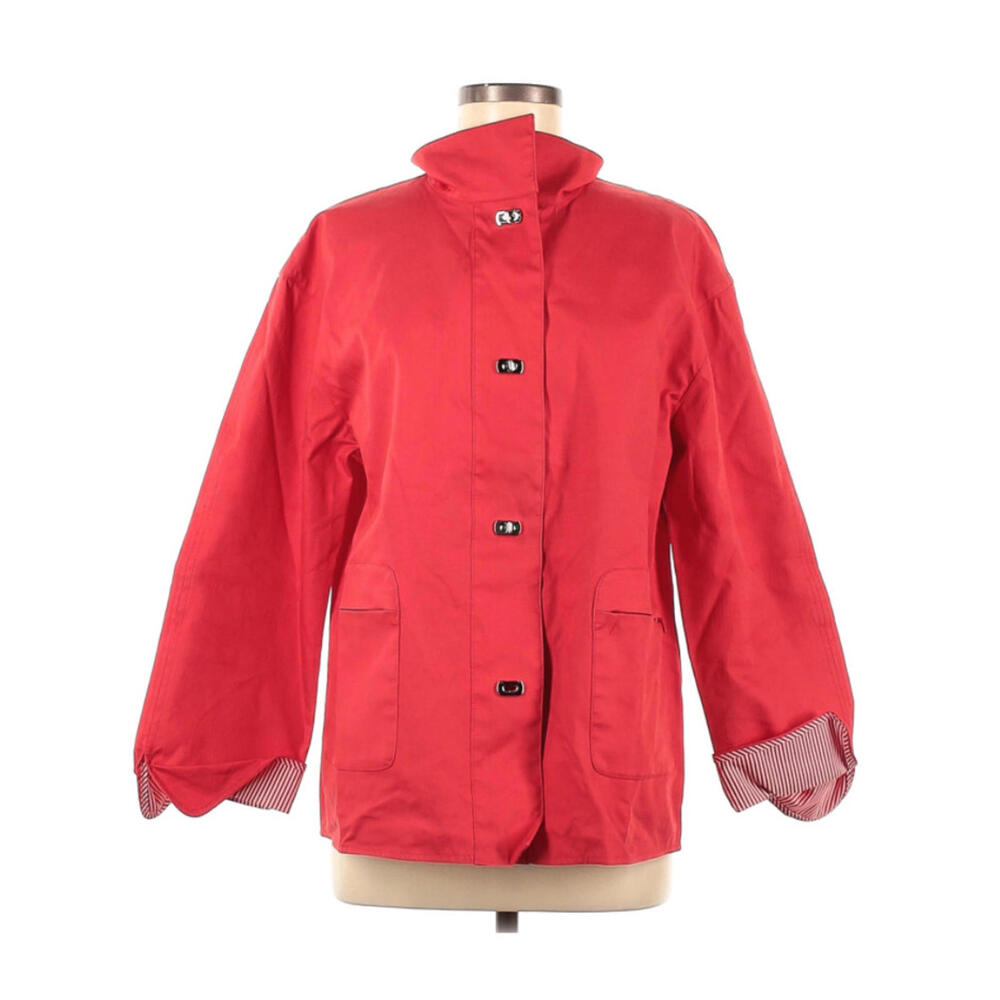 TALBOTS 100% Cotton Red Candy Stripe Lined Button Jacket Women's Size M
